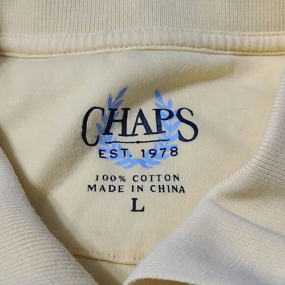 Chaps Mens Polo Shirt Yellow Size Large 100% Cotton Short Sleeve Pullover Collar - Picture 5 of 12